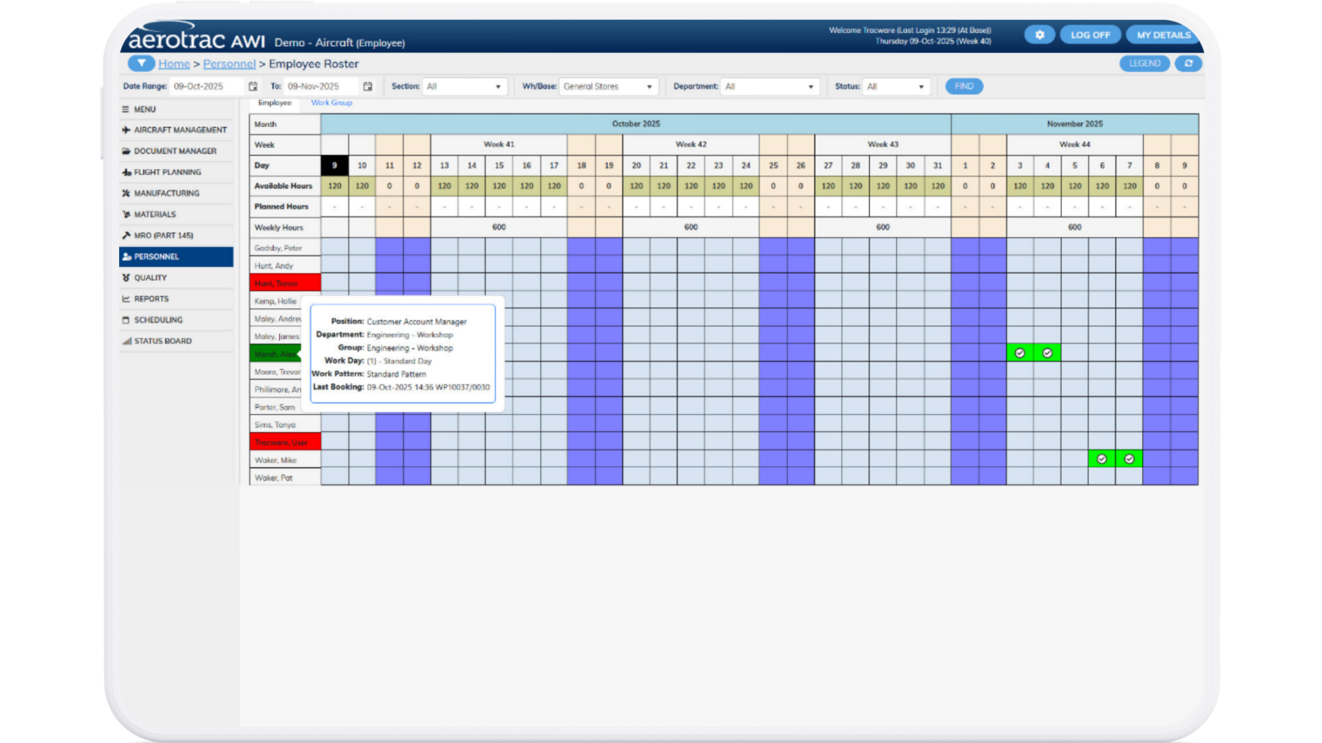 Aerotrac Web Interface (AWI) - Employee Roster