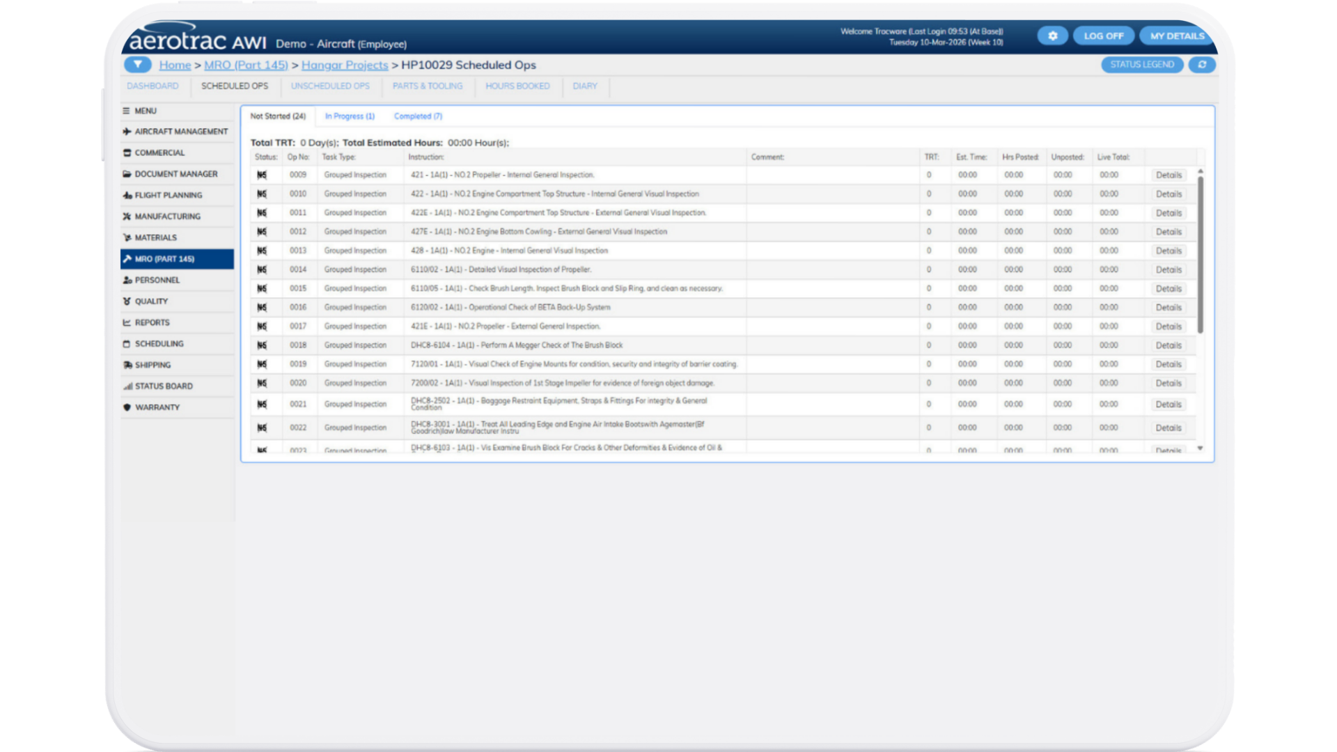 Aerotrac Web Interface (AWI) - Employee Roster